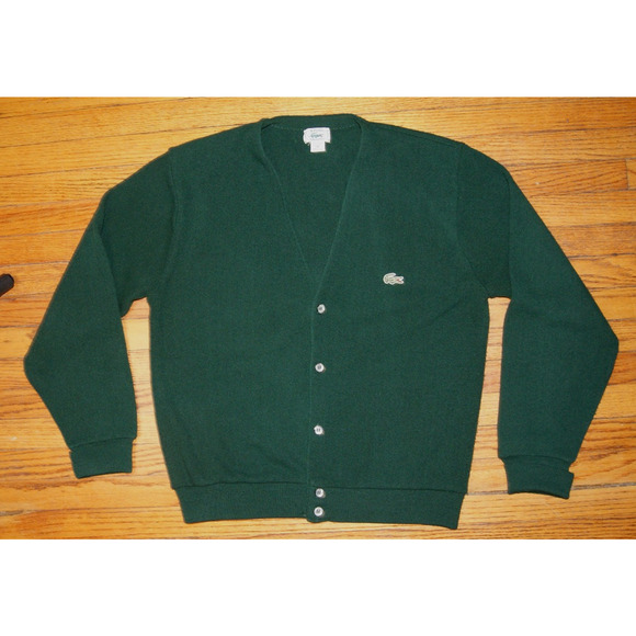 Lacoste Other - Vintage Izod Lacoste Green Cardigan Sweater M USA Made Orlon Acrylic Preppy Logo